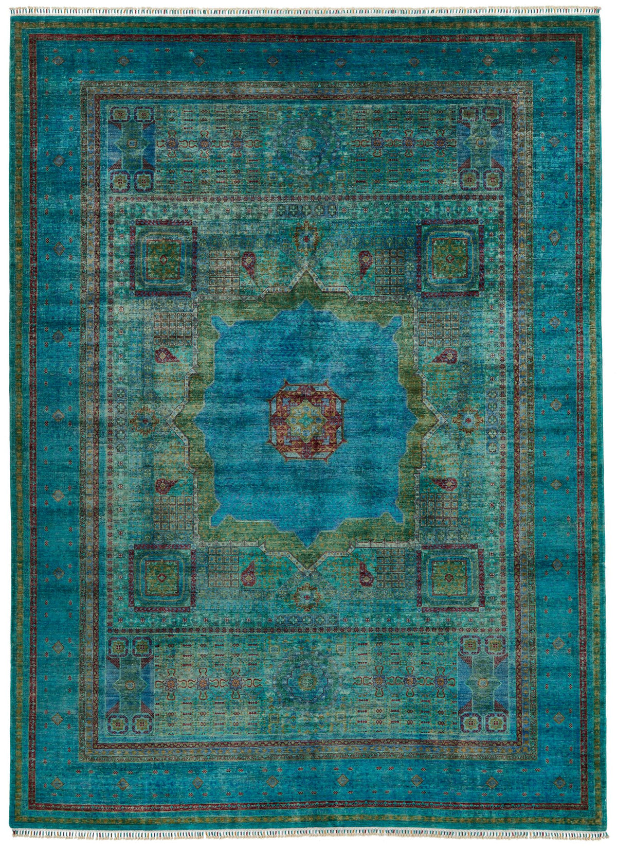 9x12 Gray and Blue Turkish Tribal Rug