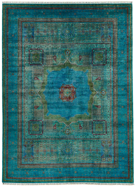 9x12 Gray and Blue Turkish Tribal Rug