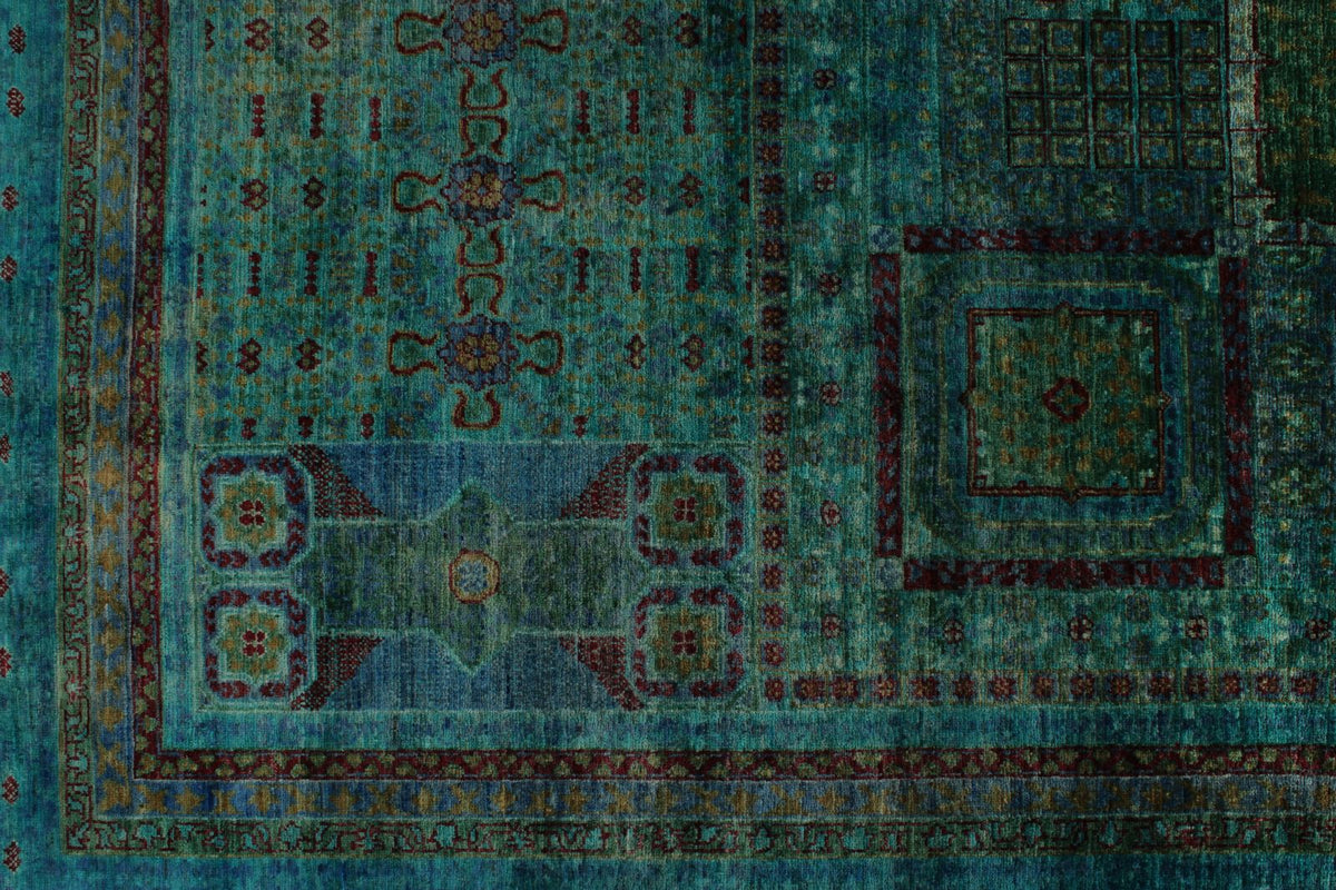 9x12 Gray and Blue Turkish Tribal Rug
