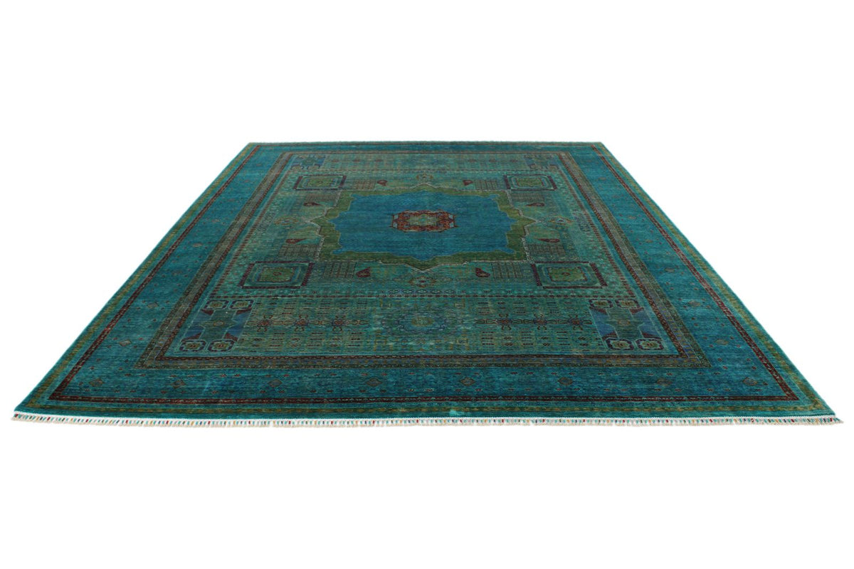 9x12 Gray and Blue Turkish Tribal Rug