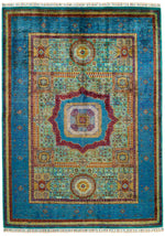 6x8 Multicolor and Blue Turkish Tribal Rug