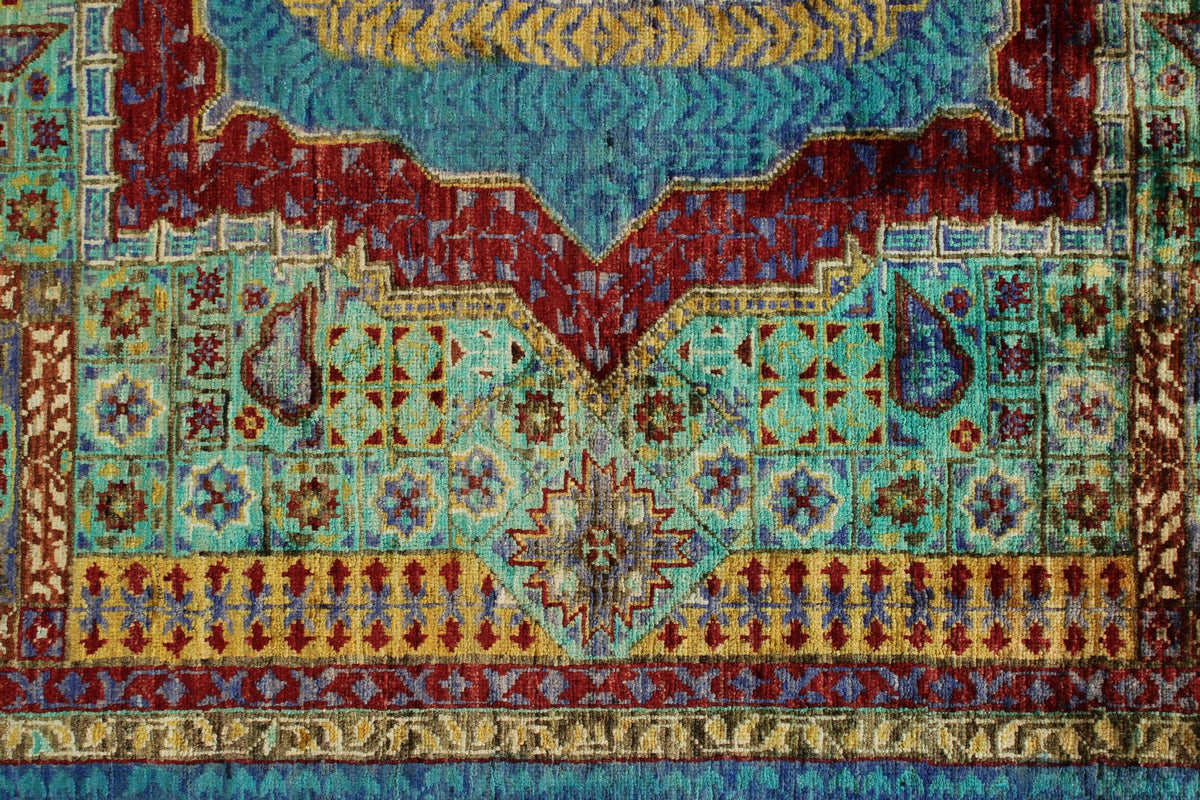 6x8 Multicolor and Blue Turkish Tribal Rug