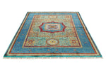 6x8 Multicolor and Blue Turkish Tribal Rug