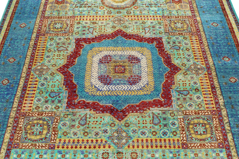 6x8 Multicolor and Blue Turkish Tribal Rug