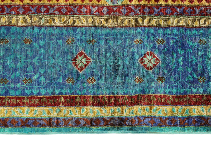 6x8 Multicolor and Blue Turkish Tribal Rug