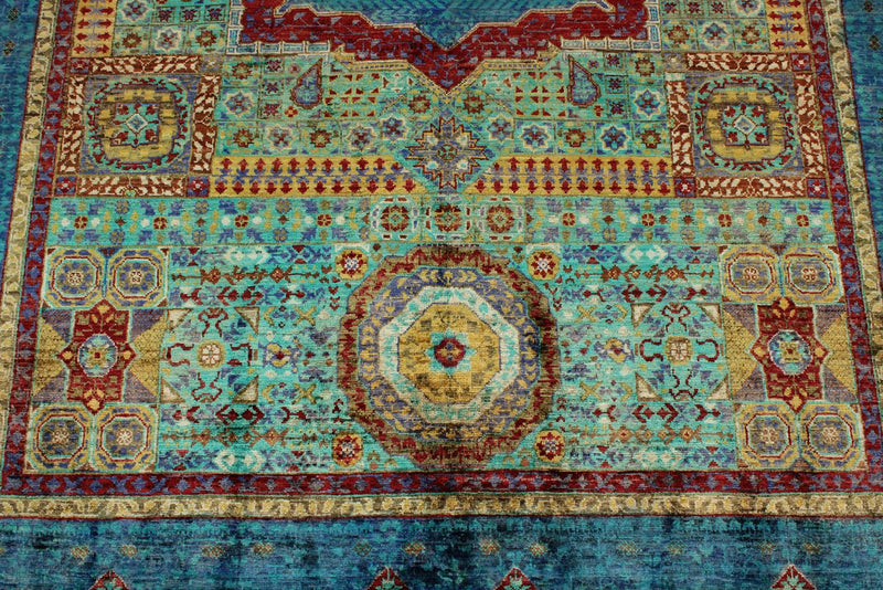 6x8 Multicolor and Blue Turkish Tribal Rug