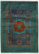 6x8 Purple and Light Blue Turkish Tribal Rug