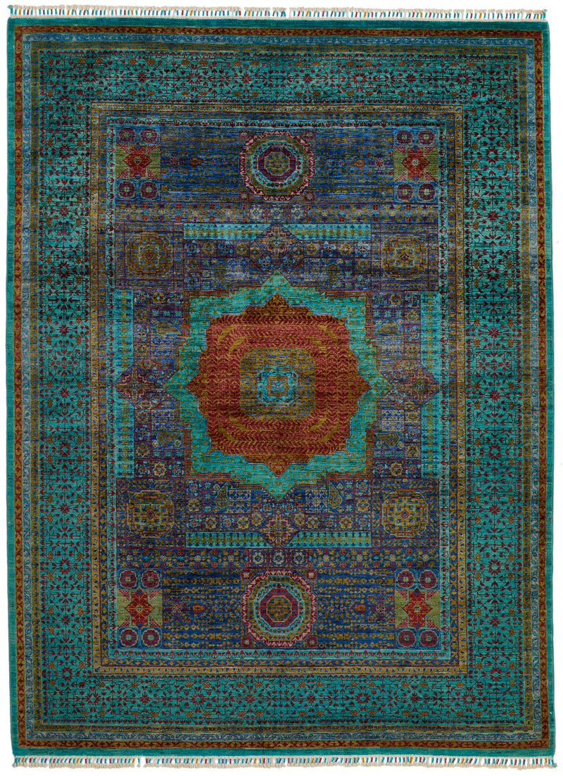 6x8 Purple and Light Blue Turkish Tribal Rug