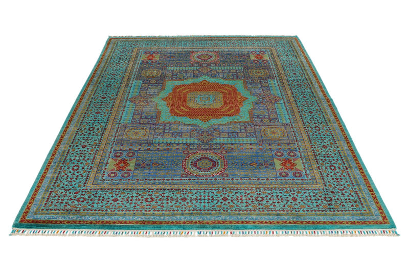 6x8 Purple and Light Blue Turkish Tribal Rug