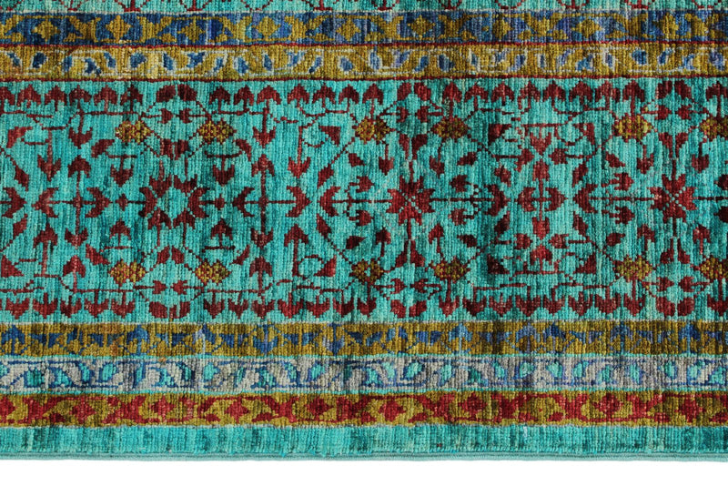 6x8 Purple and Light Blue Turkish Tribal Rug