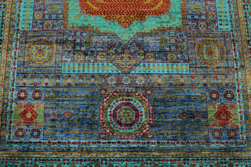 6x8 Purple and Light Blue Turkish Tribal Rug