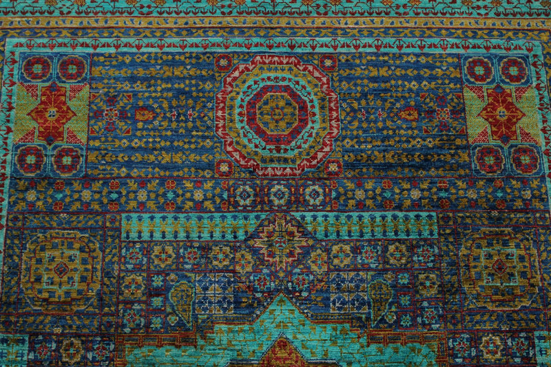 6x8 Purple and Light Blue Turkish Tribal Rug