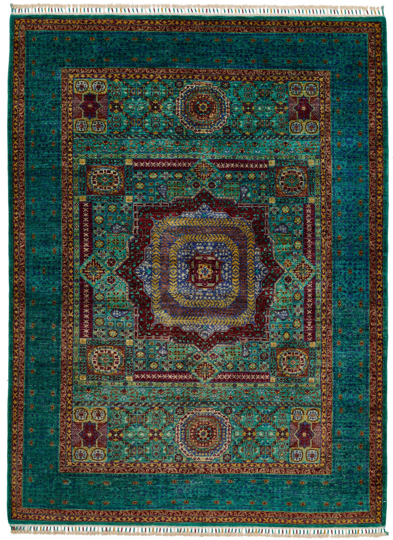 6x8 Multicolor and Green Turkish Tribal Rug