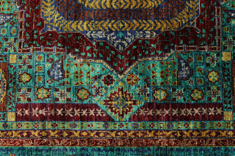 6x8 Multicolor and Green Turkish Tribal Rug