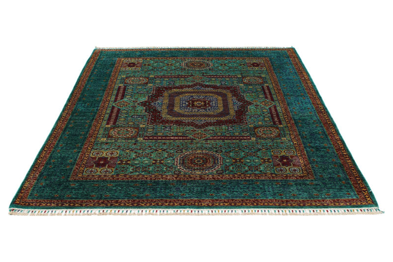 6x8 Multicolor and Green Turkish Tribal Rug