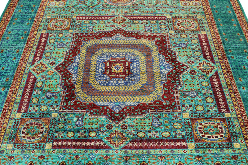 6x8 Multicolor and Green Turkish Tribal Rug