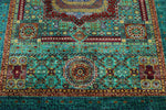 6x8 Multicolor and Green Turkish Tribal Rug