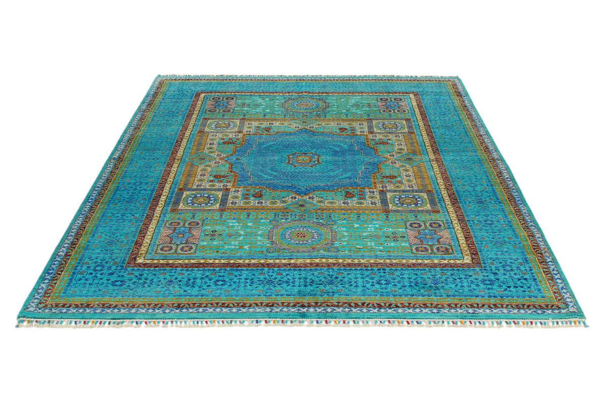6x8 Multicolor and Blue Turkish Tribal Rug