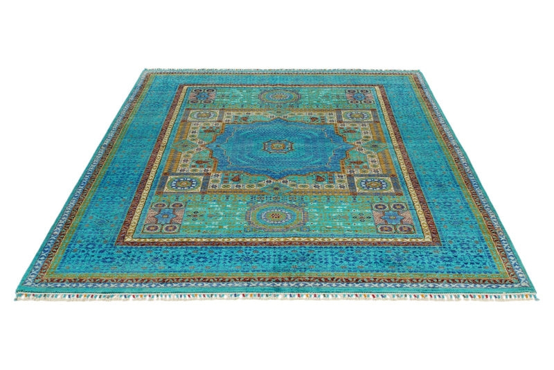 6x8 Multicolor and Blue Turkish Tribal Rug