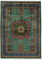 6x8 Light Blue and Gray Turkish Tribal Rug