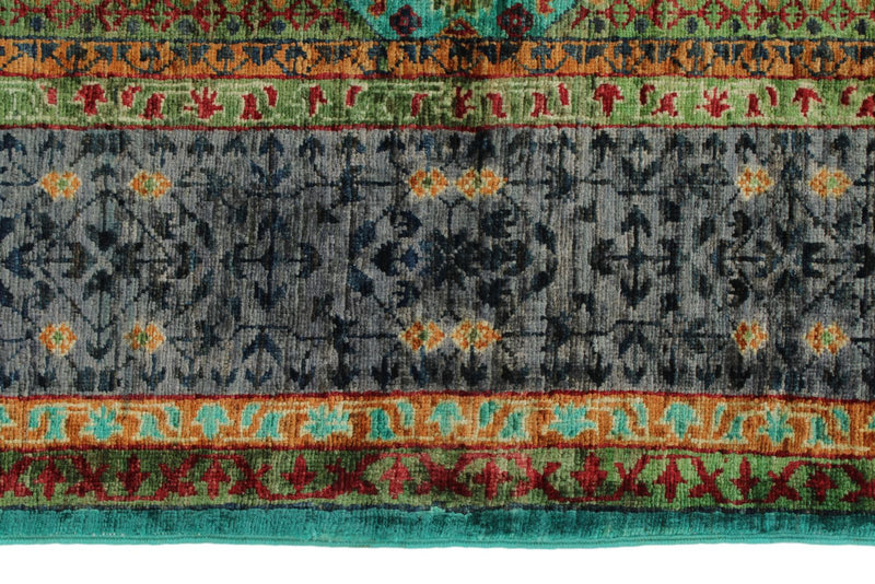 6x8 Light Blue and Gray Turkish Tribal Rug