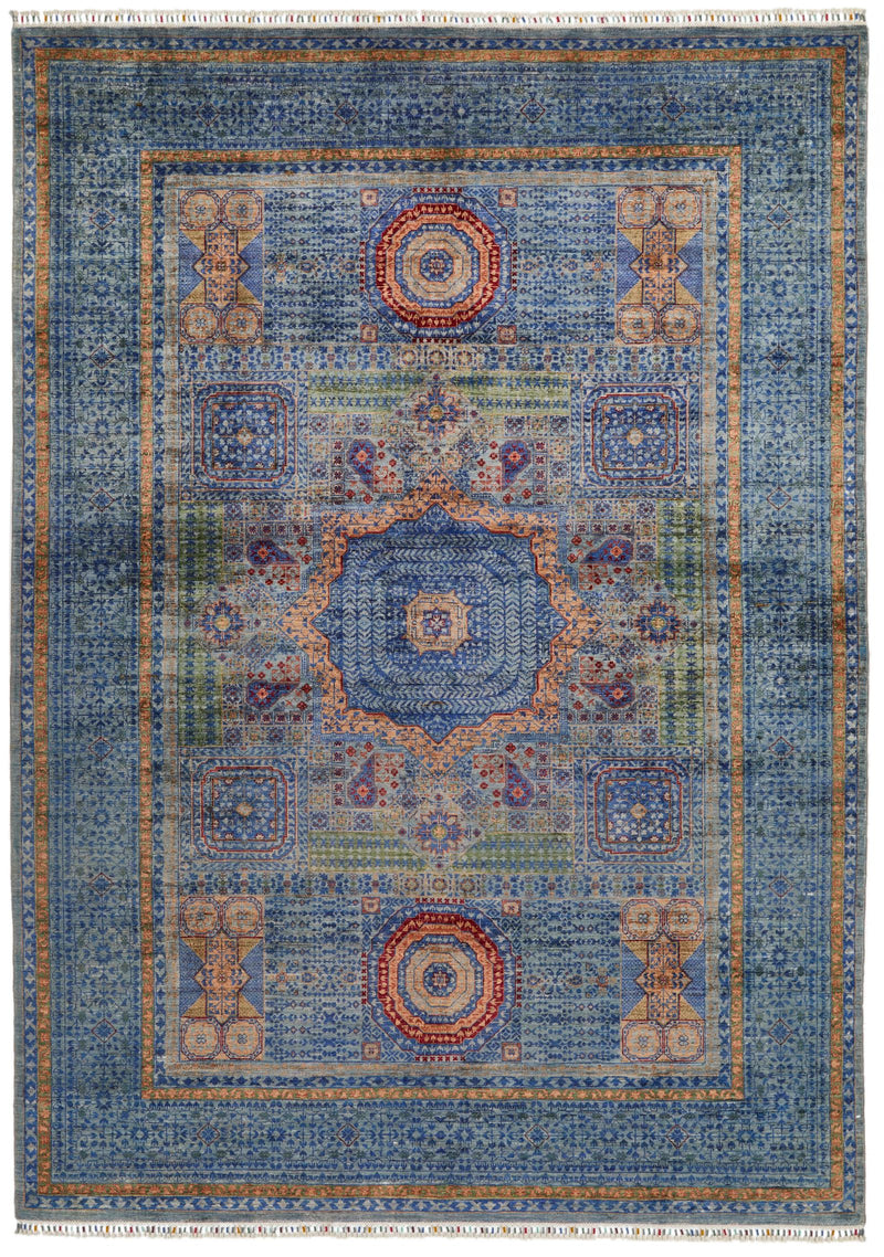 7x10 Multicolor and Gray Turkish Tribal Rug