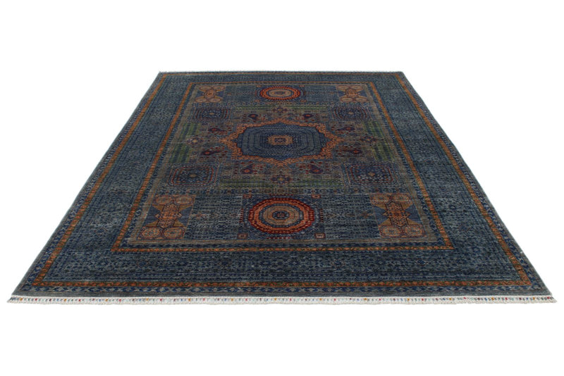 7x10 Multicolor and Gray Turkish Tribal Rug