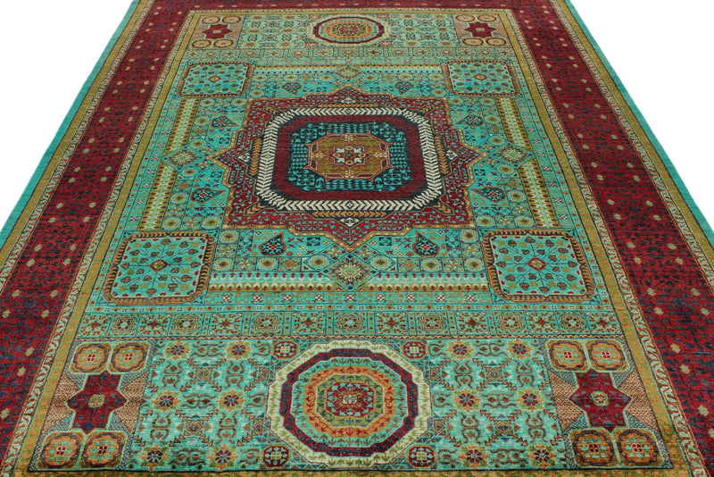 7x10 Turquoıse and Red Turkish Tribal Rug