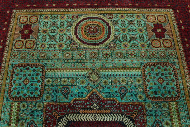 7x10 Turquoıse and Red Turkish Tribal Rug