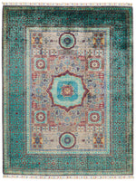 5x7 Gray and Green Turkish Tribal Rug