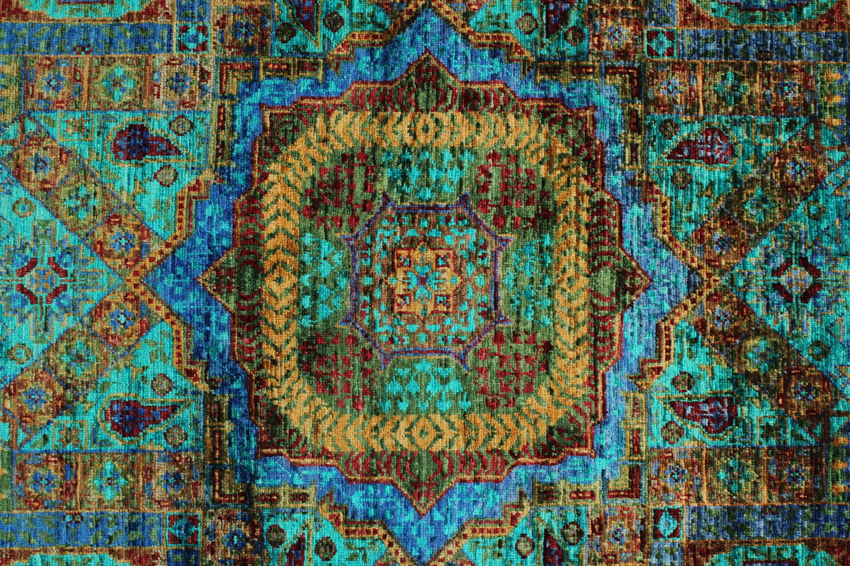 5x7 Turquoıse and Navy Turkish Tribal Rug