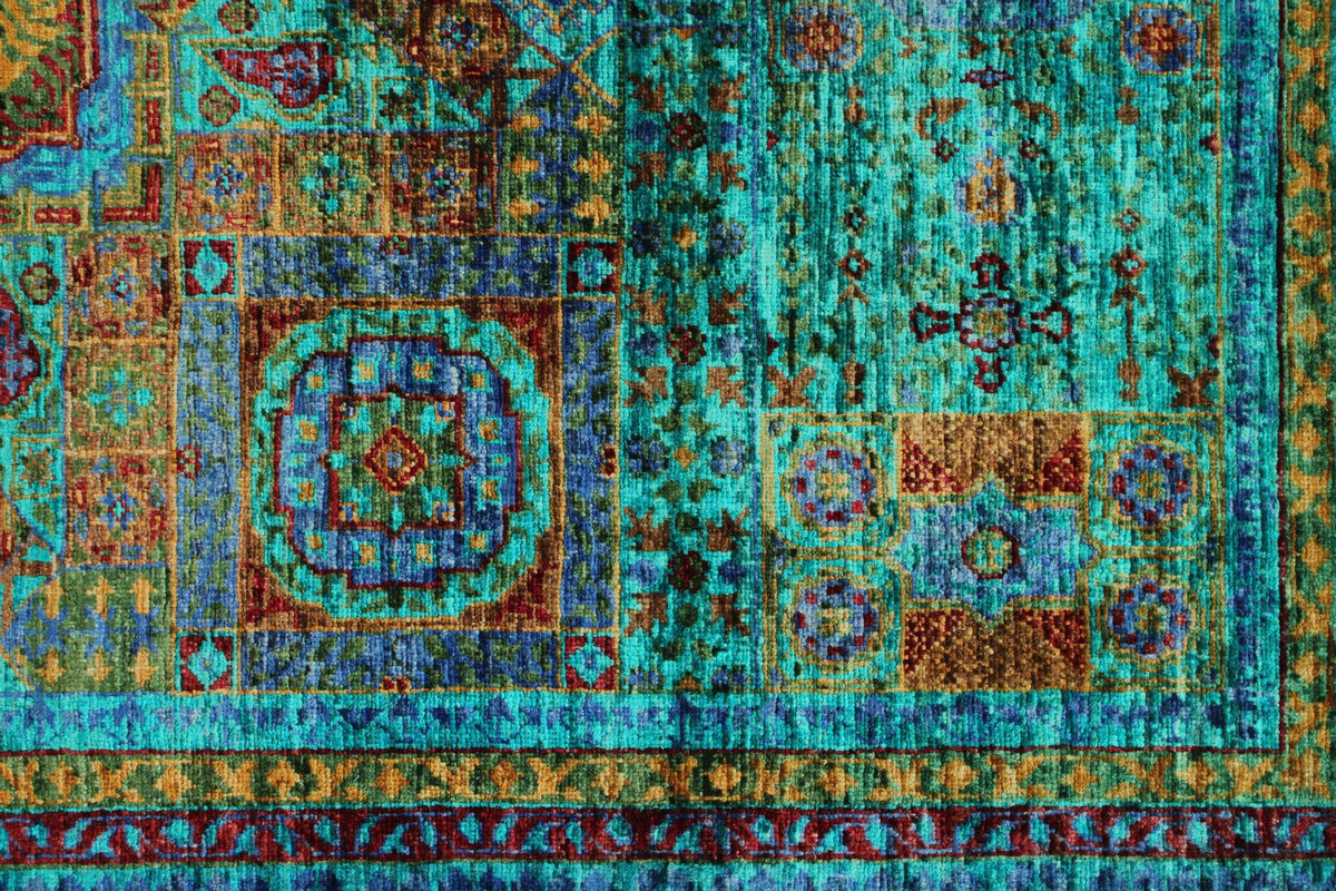 5x7 Turquoıse and Navy Turkish Tribal Rug