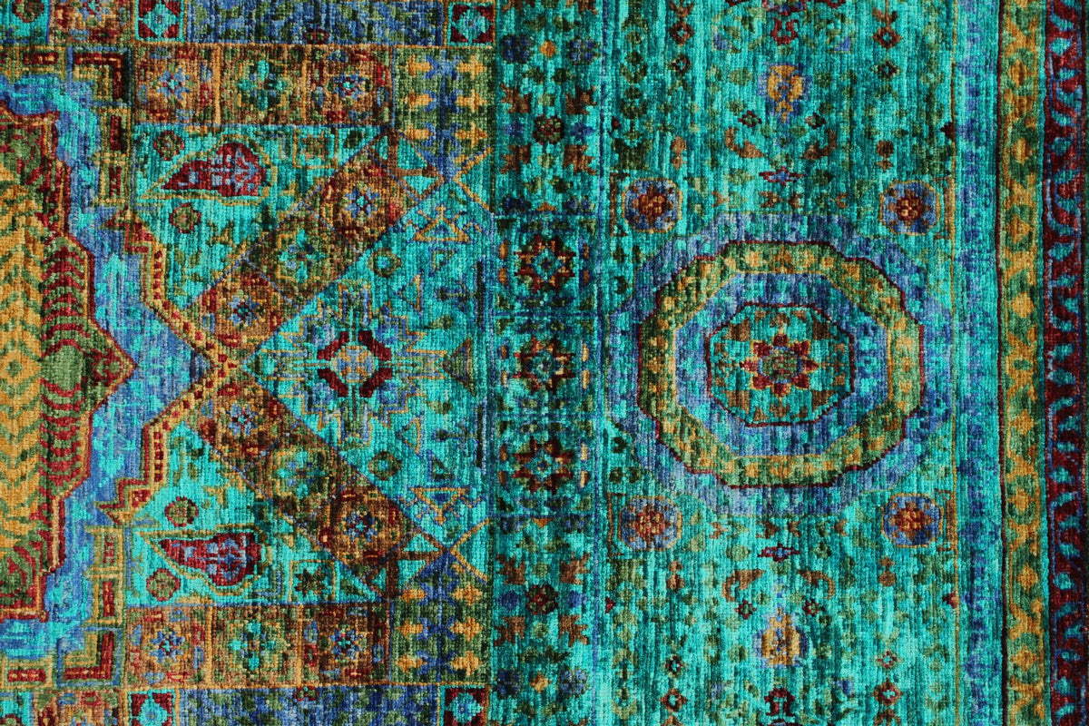 5x7 Turquoıse and Navy Turkish Tribal Rug
