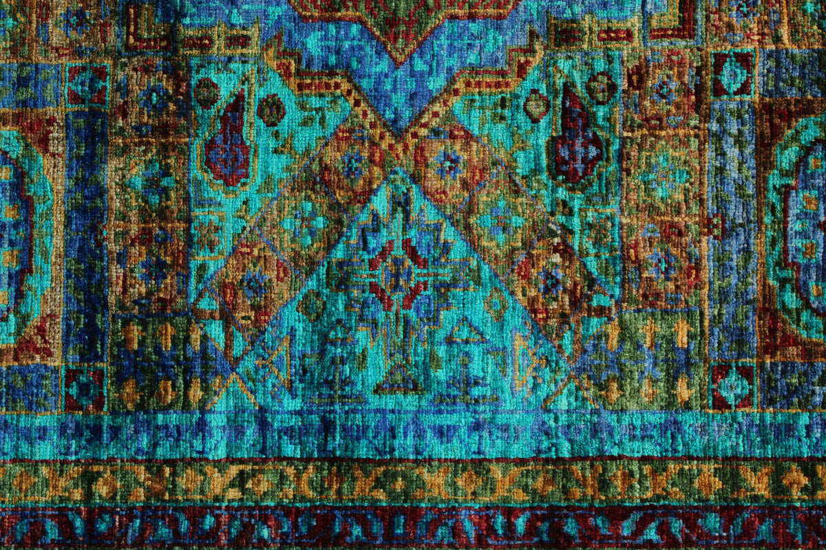 5x7 Turquoıse and Navy Turkish Tribal Rug