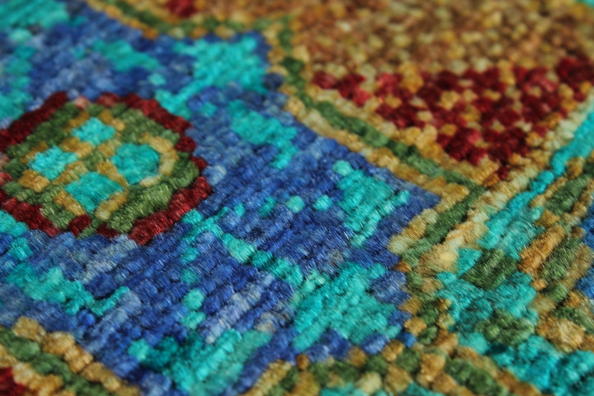5x7 Turquoıse and Navy Turkish Tribal Rug