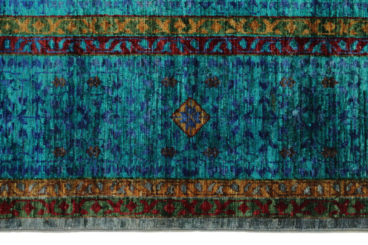 5x7 Turquoıse and Navy Turkish Tribal Rug