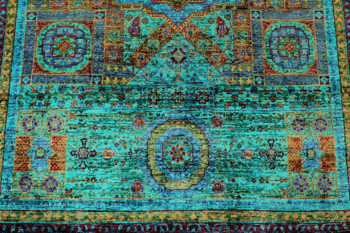 5x7 Turquoıse and Navy Turkish Tribal Rug