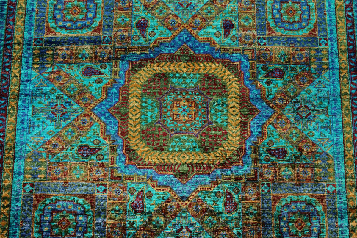 5x7 Turquoıse and Navy Turkish Tribal Rug