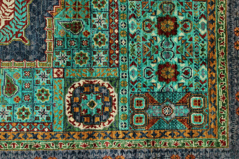 5x7 Light Blue and Gray Turkish Tribal Rug