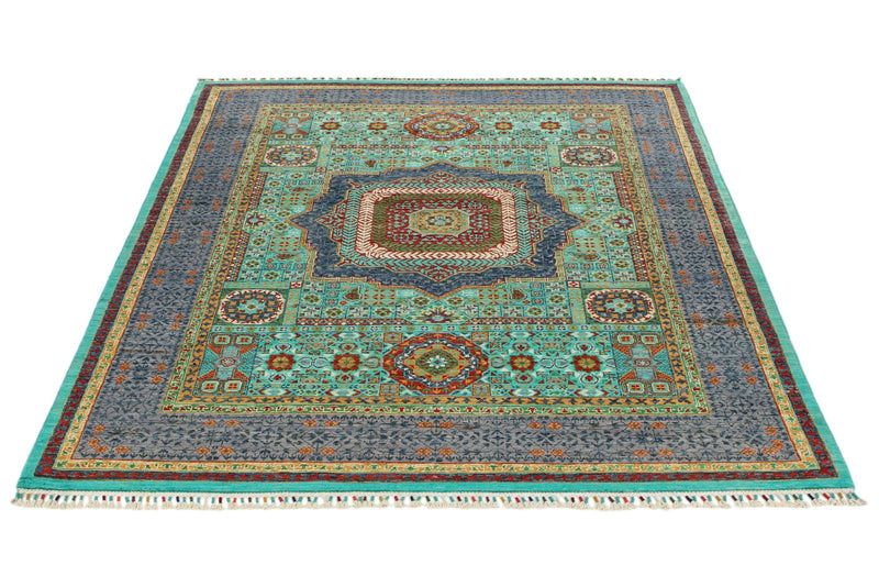 5x7 Light Blue and Gray Turkish Tribal Rug