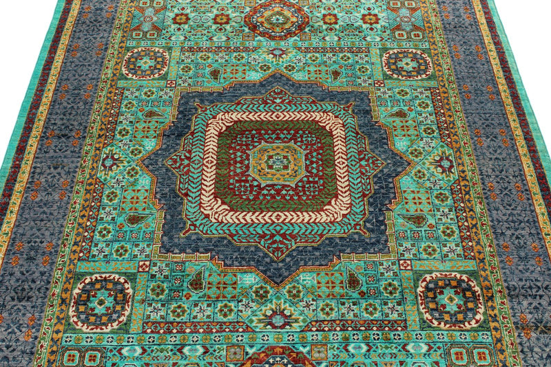 5x7 Light Blue and Gray Turkish Tribal Rug