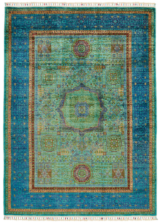 5x7 Turquoıse and NavyTurkish Tribal Rug
