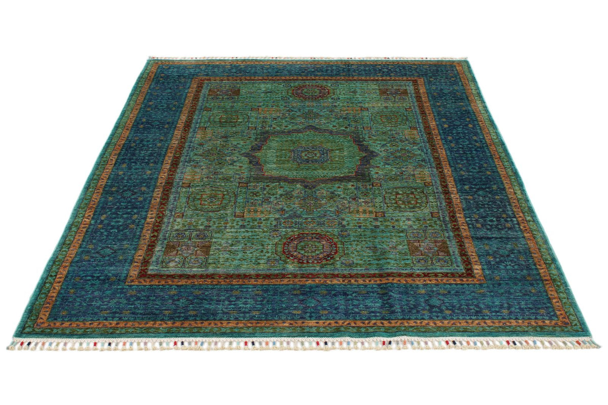 5x7 Turquoıse and NavyTurkish Tribal Rug