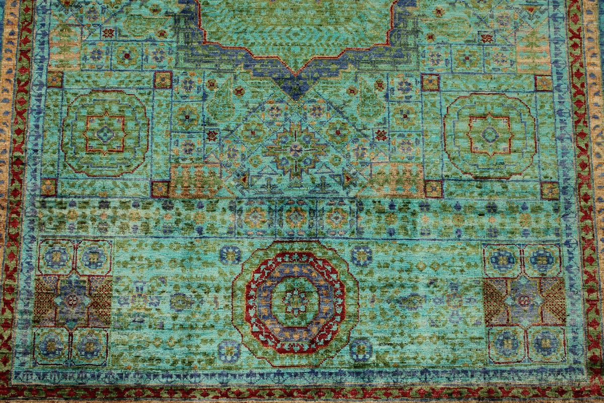 5x7 Turquoıse and NavyTurkish Tribal Rug