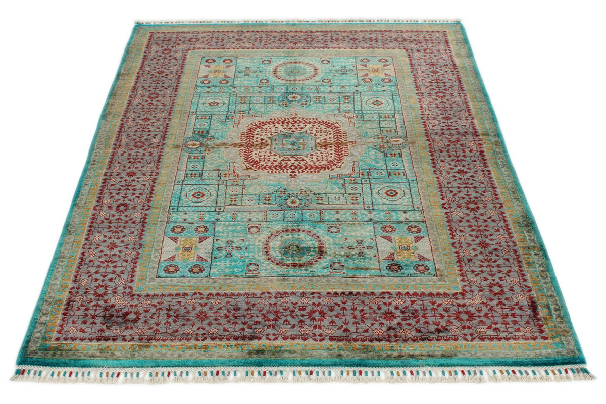 4x6 Turquoise and Red Turkish Tribal Rug
