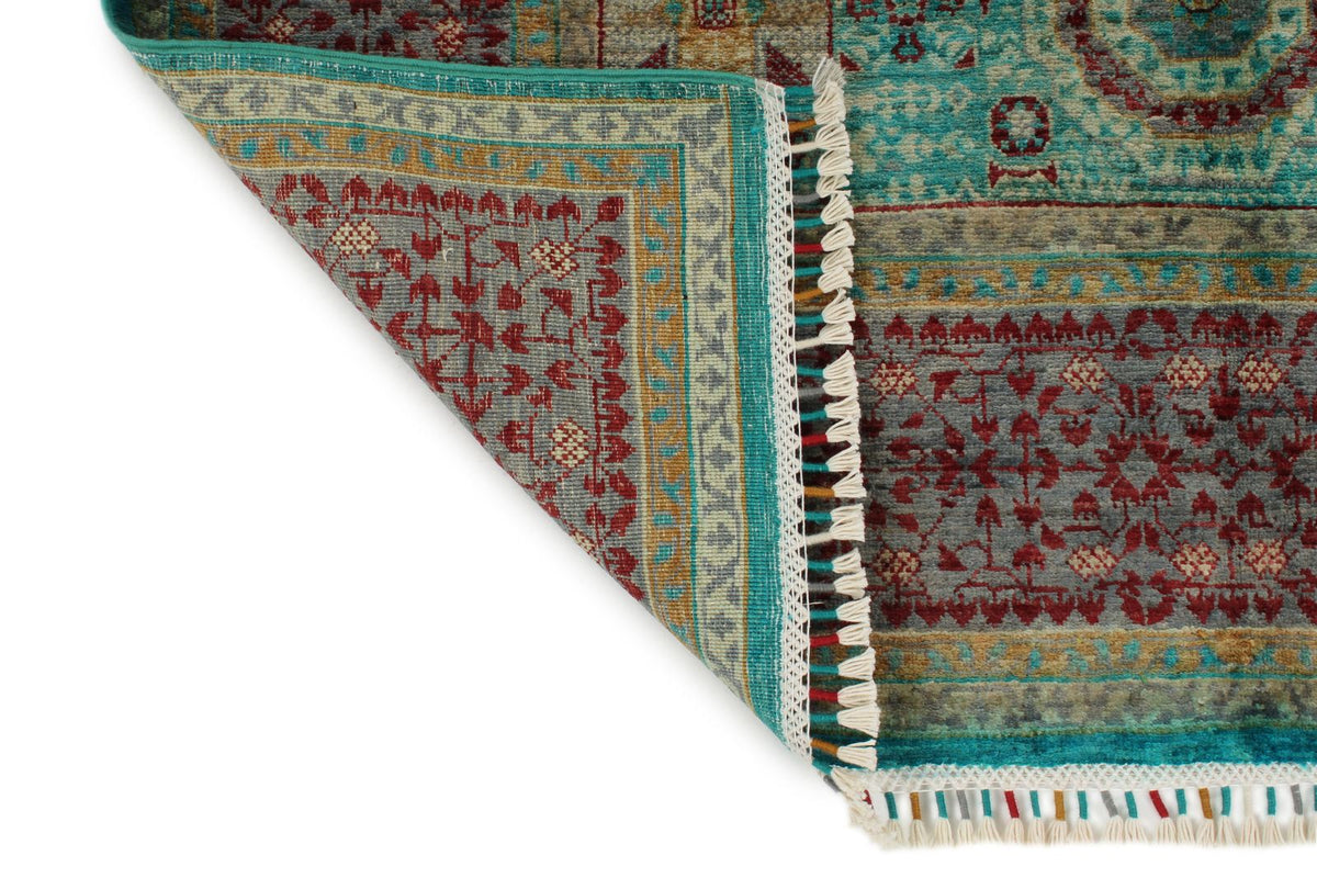 4x6 Turquoise and Red Turkish Tribal Rug