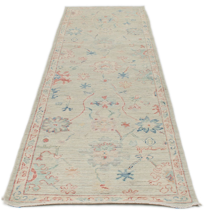 3x10 Gray and Ivory Turkish Oushak Runner