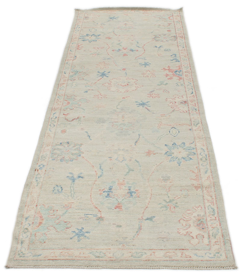 3x10 Gray and Ivory Turkish Oushak Runner