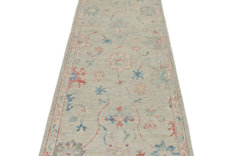 3x10 Gray and Ivory Turkish Oushak Runner