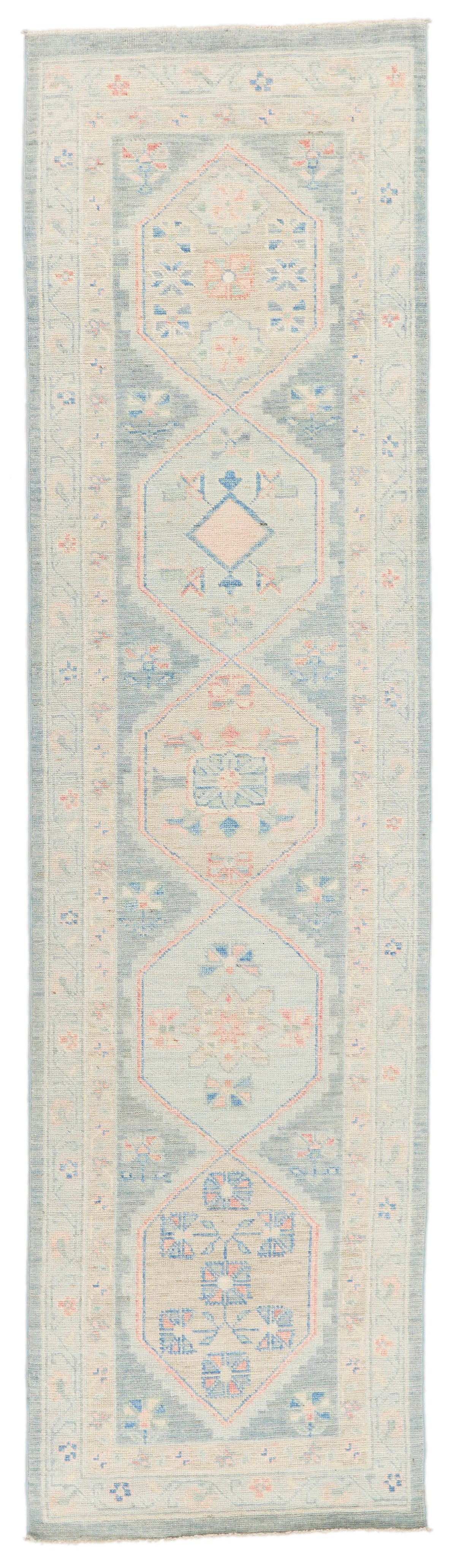 3x10 Gray and Ivory Turkish Oushak Runner
